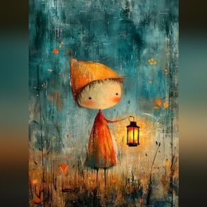 Colorful Little Boy With Lantarn Print